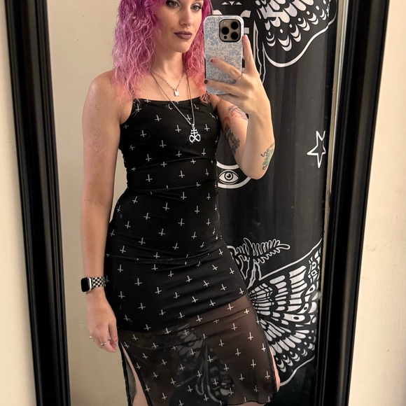 Disturbia Gothic Black Dress with White Crosses - Picture 2 of 2